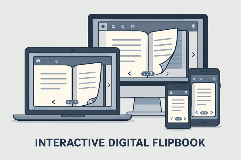 Interactive digital flipbook interface on various devices Interactive digital flipbook interface on various devices